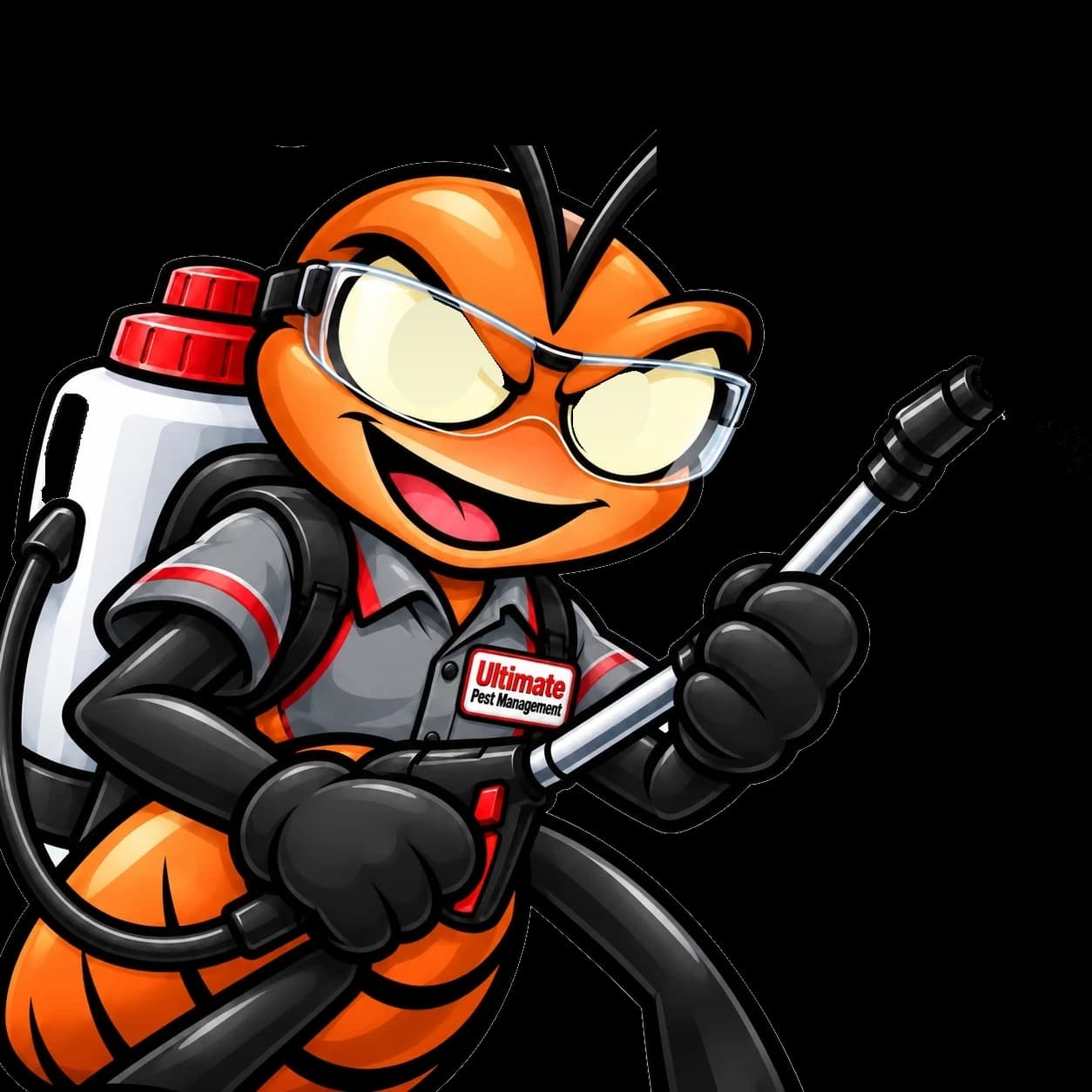 Ultimate Pest Management technician ant spraying upward